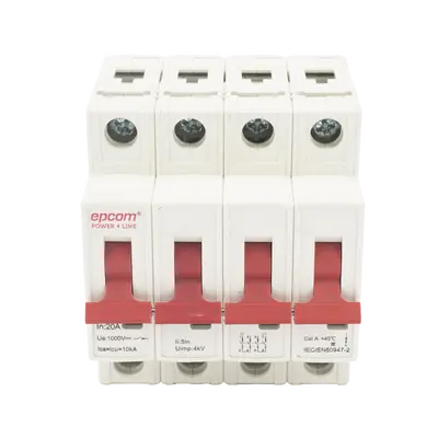 [FPV634PC20] Protección Térmica 4P, 20A, Corriente Directa 1000 Vcc para Aplicación Fotovoltaica Montaje Riel DIN
